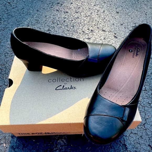 Clarks Unstructured Rosalyn Belle Black Leather Heels - Picture 1 of 5